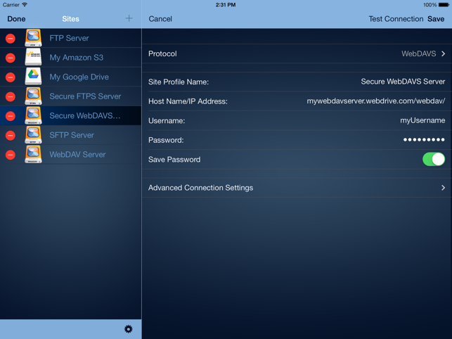 ‎WebDrive – WebDAV, SFTP, FTP Secure File Transfer Client Screenshot