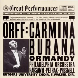 Orff: Carmina Burana by Eugene Ormandy, F. Austin Walter, Harve Presnell, Janice Harsanyi, Rudolf Petrak, The Philadelphia Orchestra & The Rutgers University Choir album reviews, ratings, credits