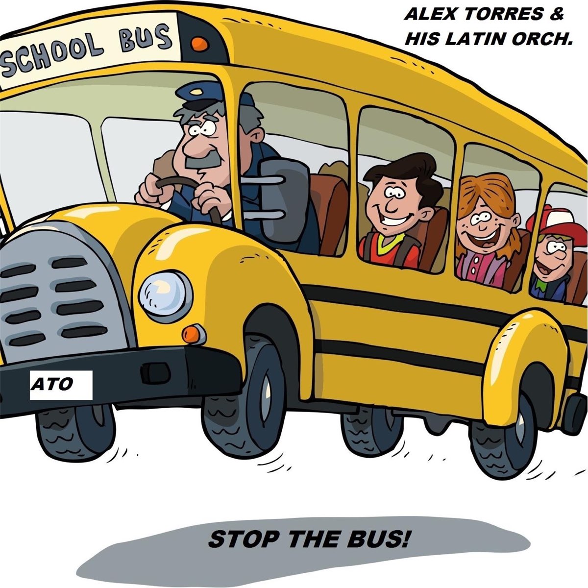 Карикатура с изображением автобуса и водителя