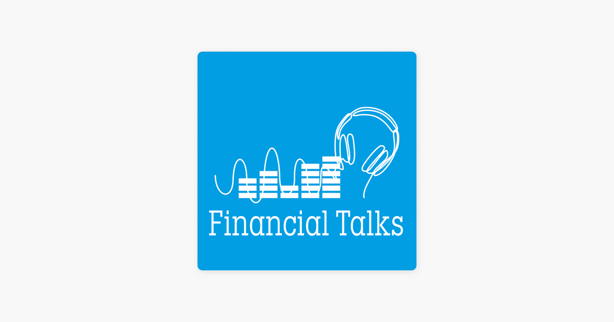  A blue square with white headphones and white text that reads 'Financial Talks'.