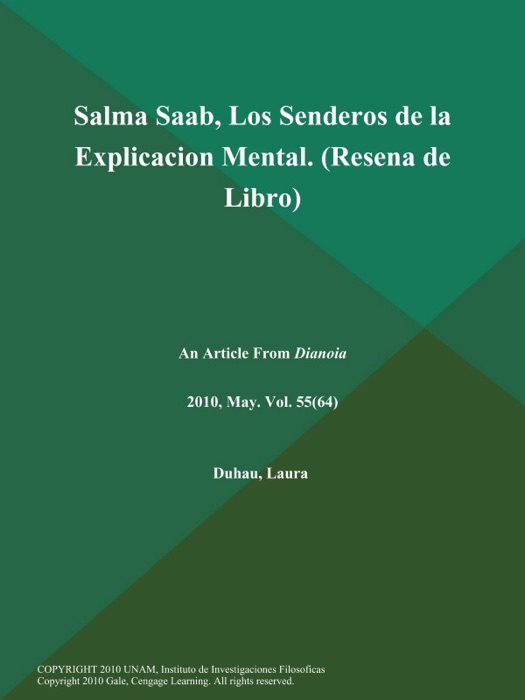 Salma Saab, Los Senderos de la Explicacion Mental (Resena de Libro)