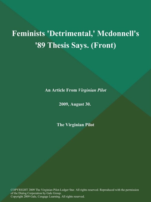 Feminists 'Detrimental,' Mcdonnell's '89 Thesis Says (Front)