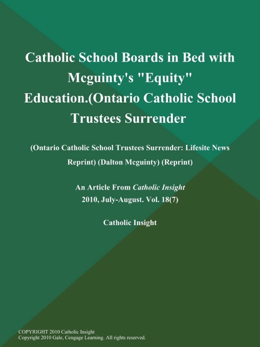 Catholic School Boards in Bed with Mcguinty's 