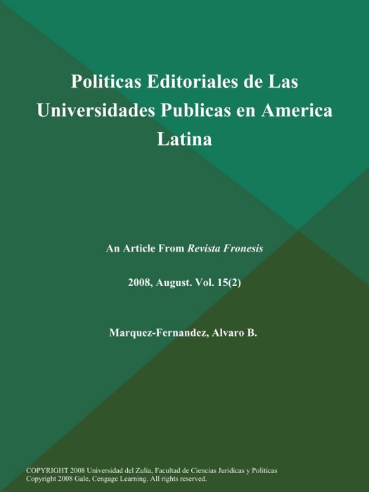 Politicas Editoriales de Las Universidades Publicas en America Latina