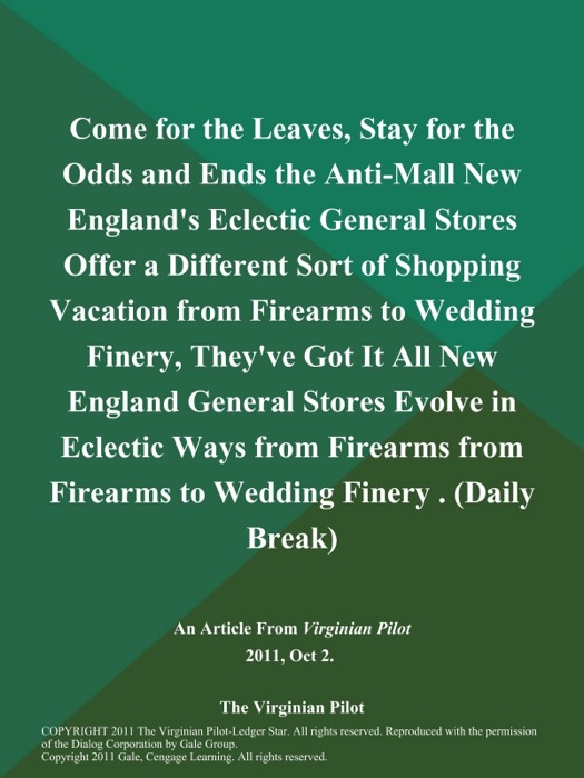 Come for the Leaves, Stay for the Odds and Ends the Anti-Mall New England's Eclectic General Stores Offer a Different Sort of Shopping Vacation from Firearms to Wedding Finery, They've Got It All New England General Stores Evolve in Eclectic Ways from Firearms from Firearms to Wedding Finery    (Daily Break)