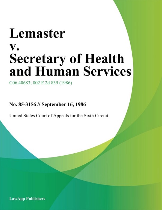 Lemaster V. Secretary Of Health And Human Services