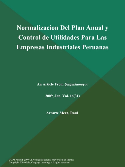 Normalizacion Del Plan Anual y Control de Utilidades Para Las Empresas Industriales Peruanas