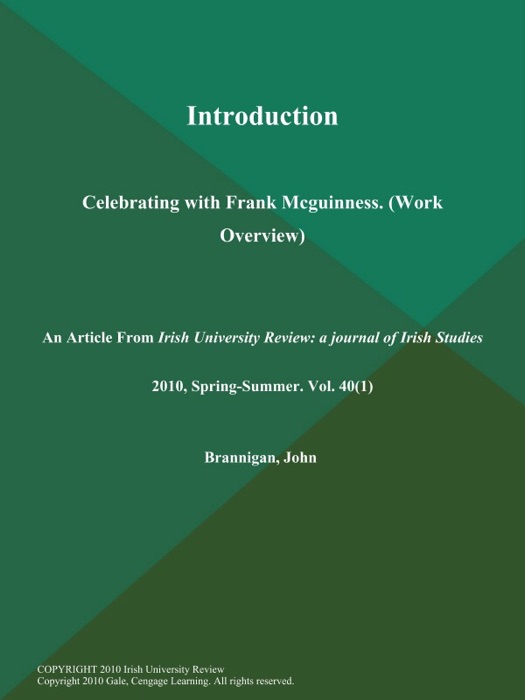 Introduction: Celebrating with Frank Mcguinness (Work Overview)