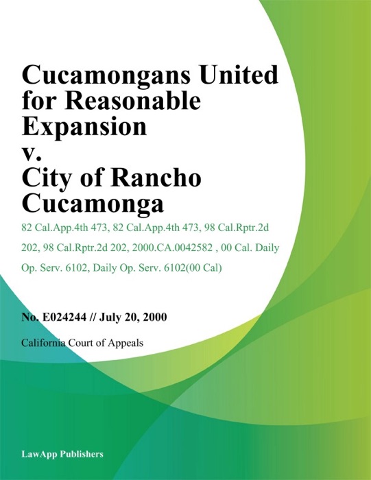 Cucamongans United For Reasonable Expansion V. City Of Rancho Cucamonga