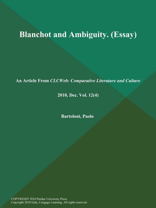 Blanchot and Ambiguity (Essay)