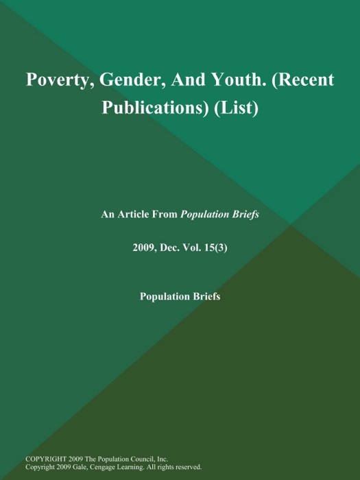 Poverty, Gender, And Youth (Recent Publications) (List)