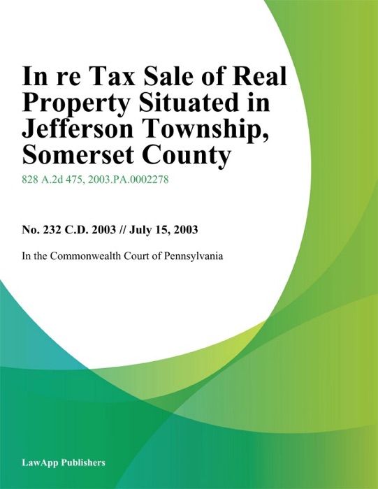 In Re Tax Sale Of Real Property Situated In Jefferson Township