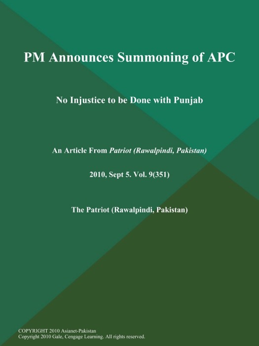 PM Announces Summoning of APC: No Injustice to be Done with Punjab