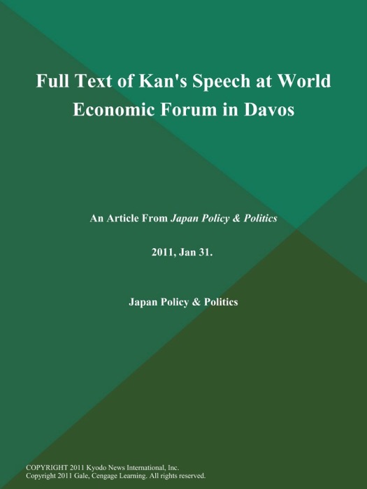 Full Text of Kan's Speech at World Economic Forum in Davos