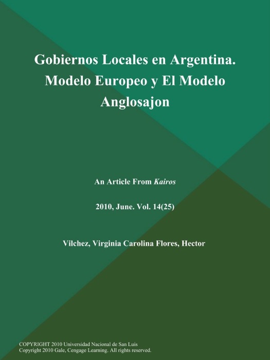 Gobiernos Locales en Argentina. Modelo Europeo y El Modelo Anglosajon