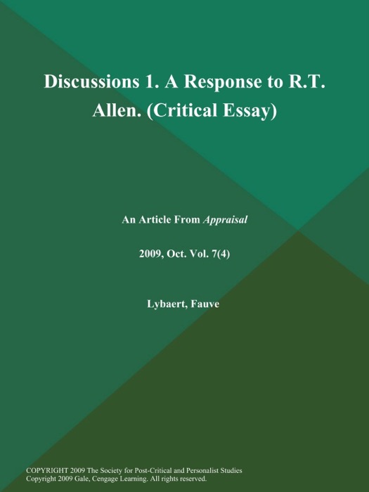 Discussions 1. A Response to R.T. Allen (Critical Essay)