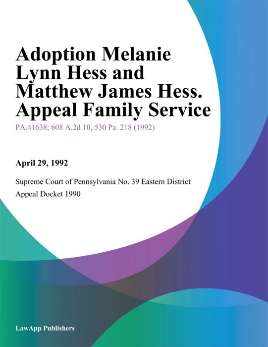 Adoption Melanie Lynn Hess and Matthew James Hess. Appeal Family Service