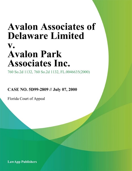 Avalon Associates Of Delaware Limited V. Avalon Park Associates Inc.