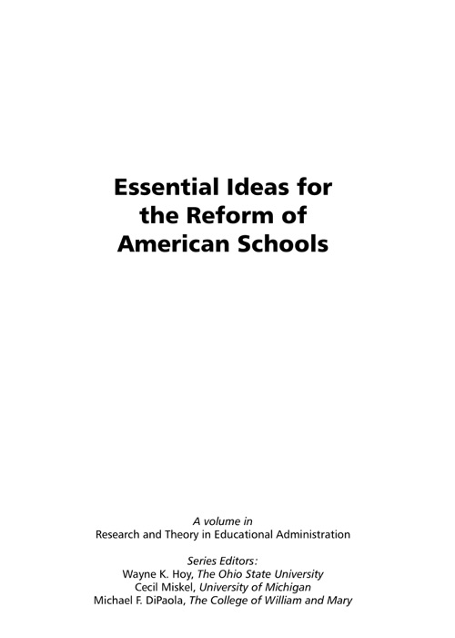 Essential Ideas For The Reform of American Schools