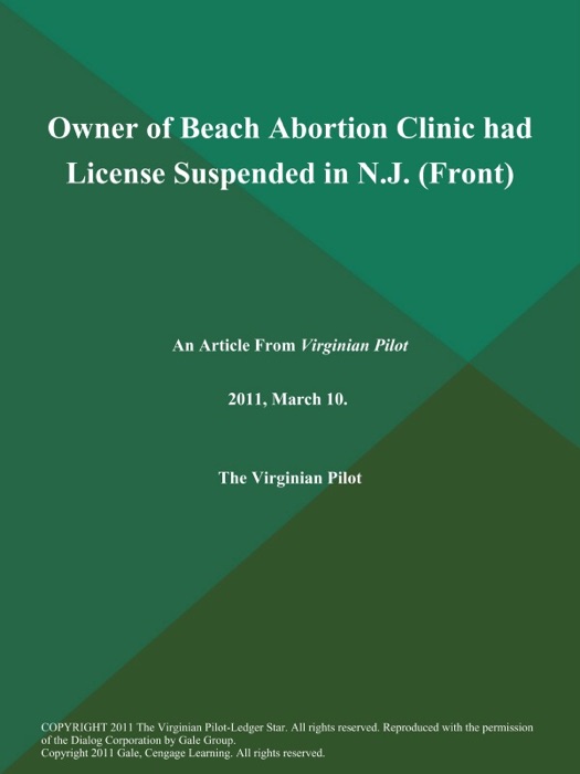 Owner of Beach Abortion Clinic had License Suspended in N.J (Front)