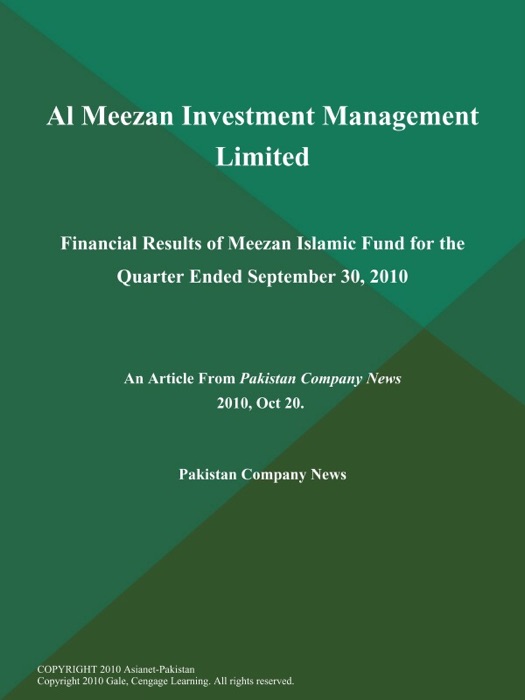 Al Meezan Investment Management Limited: Financial Results of Meezan Islamic Fund for the Quarter Ended September 30, 2010