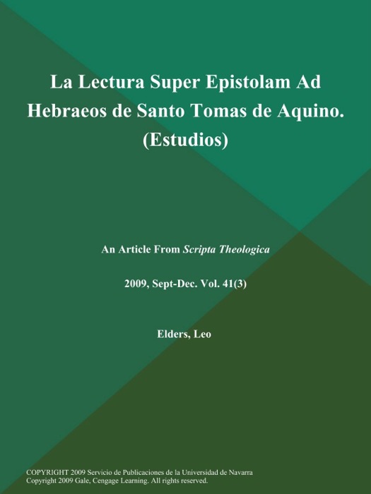 La Lectura Super Epistolam Ad Hebraeos de Santo Tomas de Aquino (Estudios)