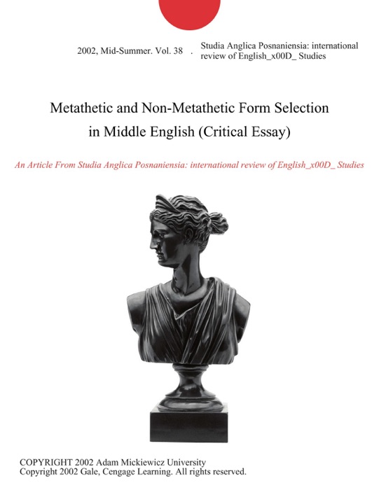 Metathetic and Non-Metathetic Form Selection in Middle English (Critical Essay)