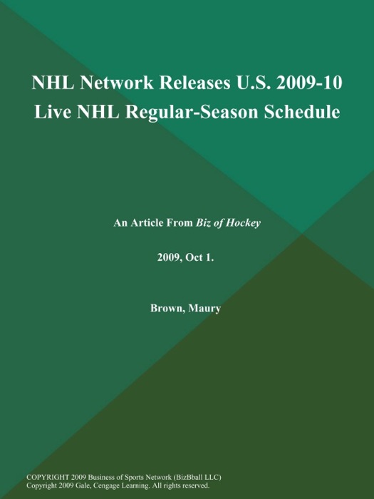 NHL Network Releases U.S. 2009-10 Live NHL Regular-Season Schedule