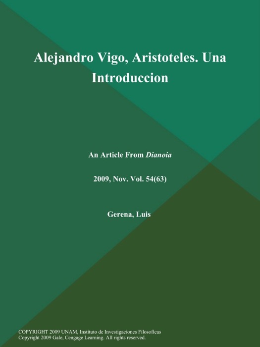 Alejandro Vigo, Aristoteles. Una Introduccion
