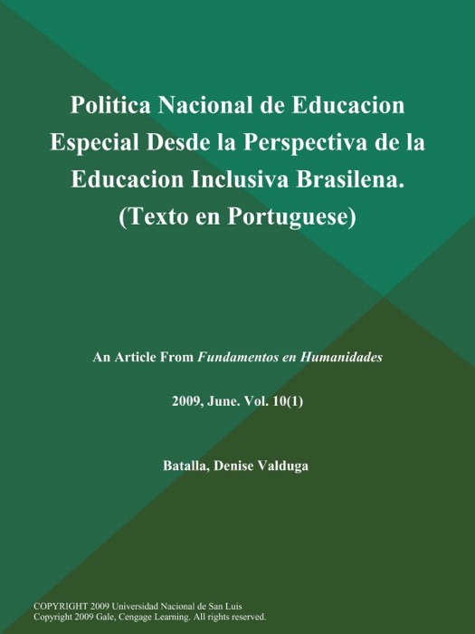 Politica Nacional de Educacion Especial Desde la Perspectiva de la Educacion Inclusiva Brasilena (Texto en Portuguese)