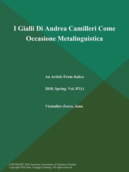 I Gialli Di Andrea Camilleri Come Occasione Metalinguistica
