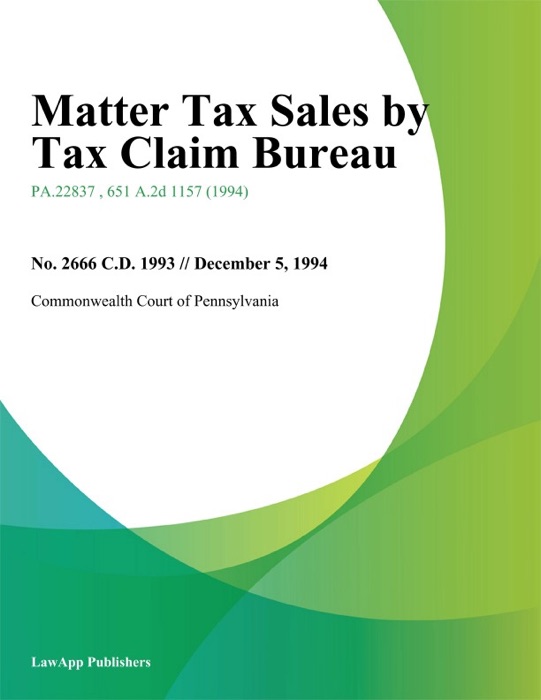Matter Tax Sales by Tax Claim Bureau
