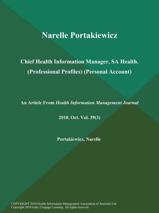 Narelle Portakiewicz: Chief Health Information Manager, SA Health (Professional Profiles) (Personal Account)