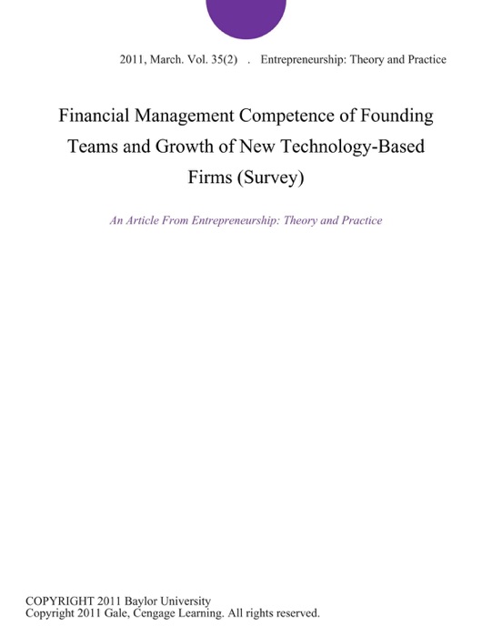Financial Management Competence of Founding Teams and Growth of New Technology-Based Firms (Survey)