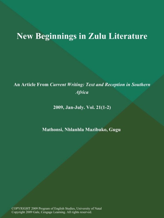 New Beginnings in Zulu Literature