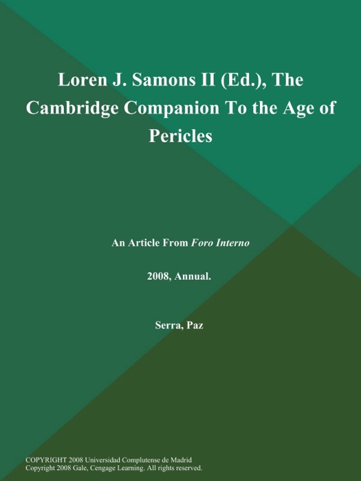 Loren J. Samons II (Ed.), The Cambridge Companion to the Age of Pericles