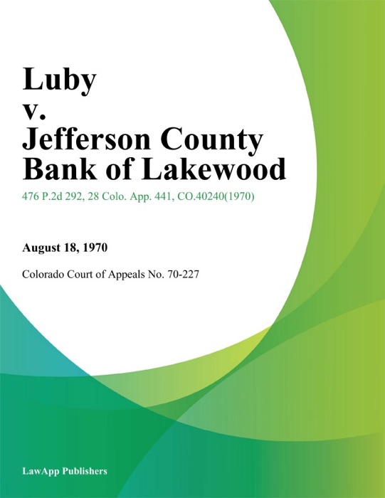 Luby v. Jefferson County Bank of Lakewood