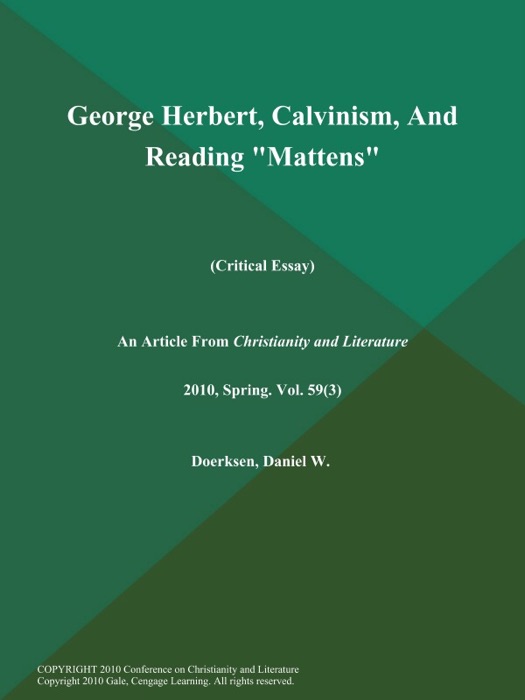 George Herbert, Calvinism, And Reading 