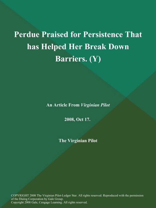 Perdue Praised for Persistence That has Helped Her Break Down Barriers (Y)