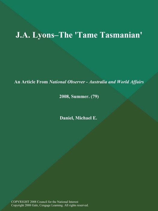 J.A. Lyons--the 'Tame Tasmanian'