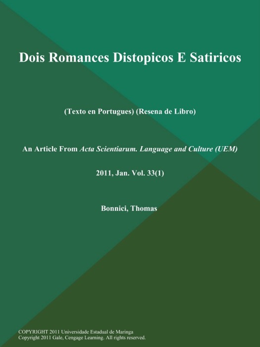 Dois Romances Distopicos E Satiricos (Texto en Portugues) (Resena de Libro)