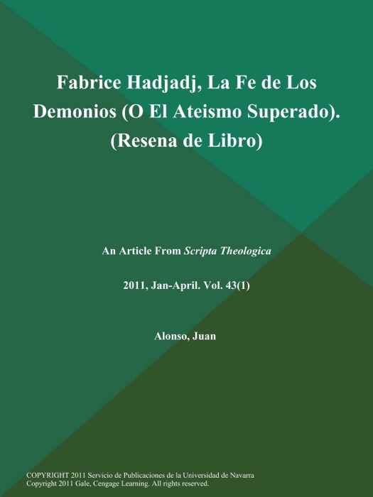 Fabrice Hadjadj, La Fe de Los Demonios (O El Ateismo Superado) (Resena de Libro)