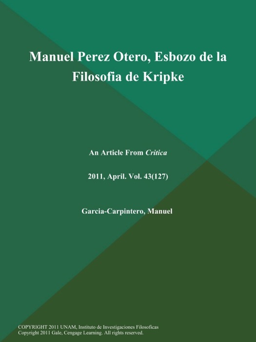 Manuel Perez Otero, Esbozo de la Filosofia de Kripke