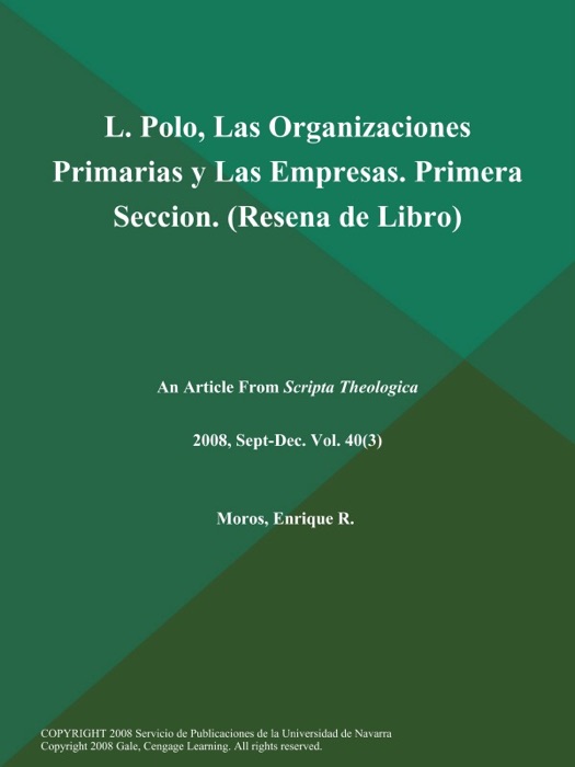 L. Polo, Las Organizaciones Primarias y Las Empresas. Primera Seccion (Resena de Libro)