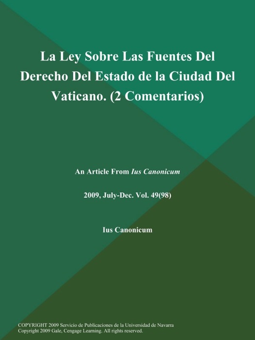 La Ley Sobre Las Fuentes Del Derecho Del Estado de la Ciudad Del Vaticano (2 Comentarios)