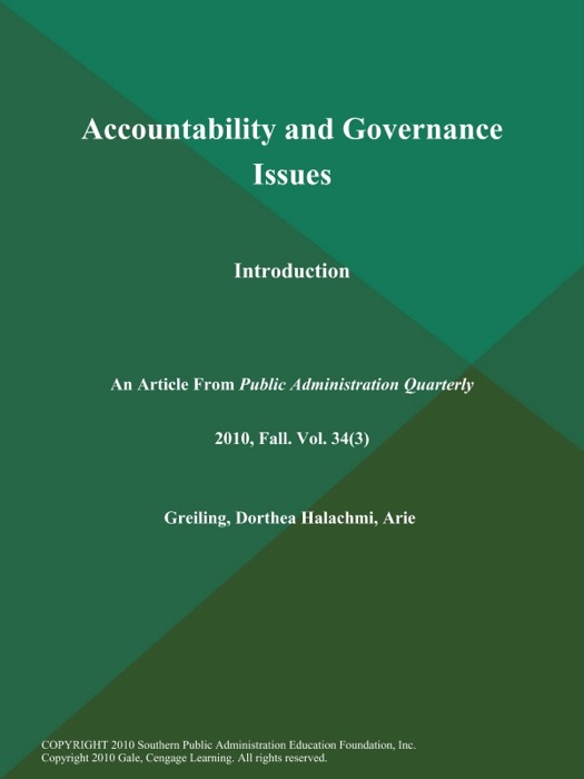 Accountability and Governance Issues: Introduction