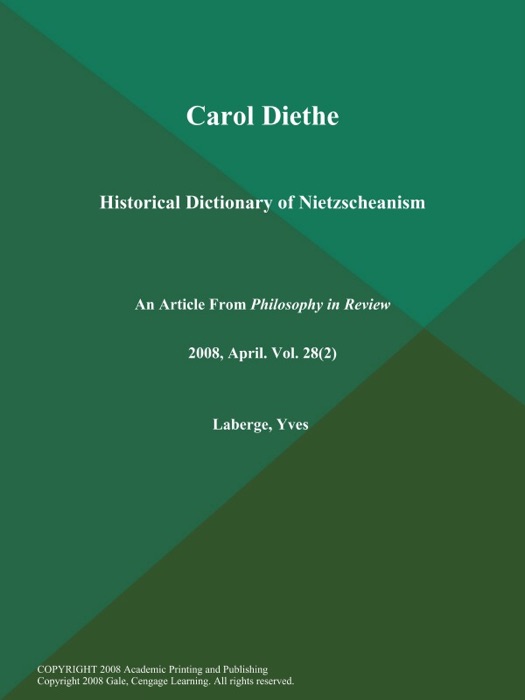 Carol Diethe: Historical Dictionary of Nietzscheanism