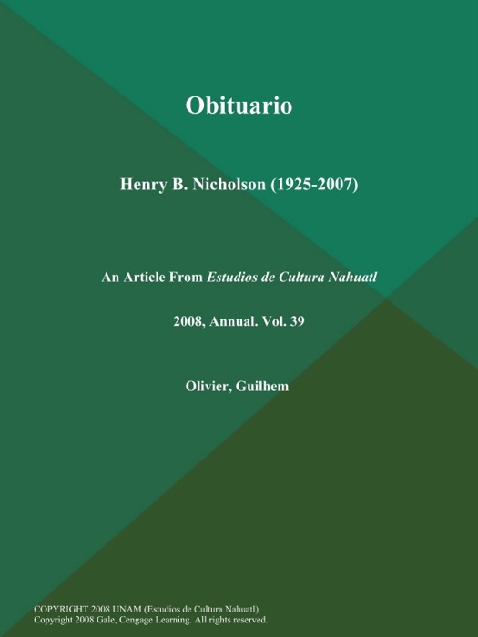 Obituario: Henry B. Nicholson (1925-2007)