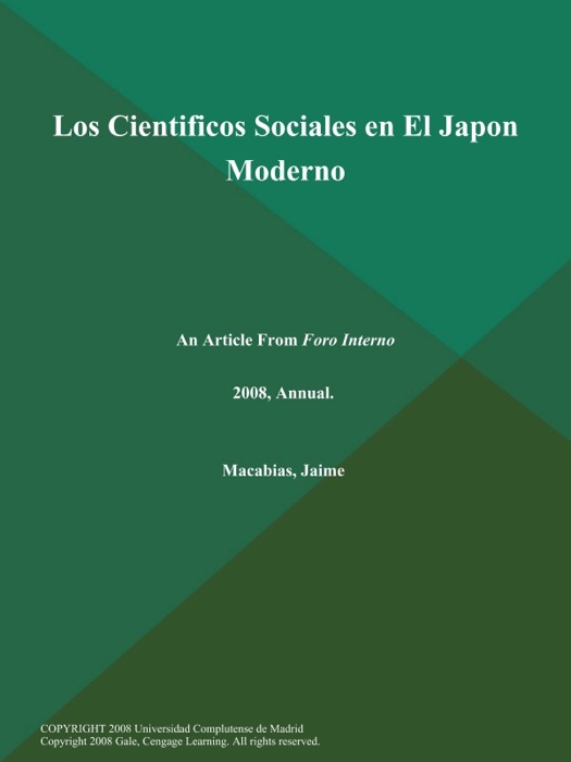 Los Cientificos Sociales en El Japon Moderno