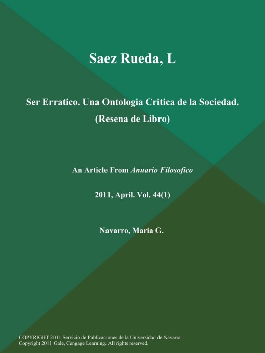 Saez Rueda, L.: Ser Erratico. Una Ontologia Critica de la Sociedad (Resena de Libro)